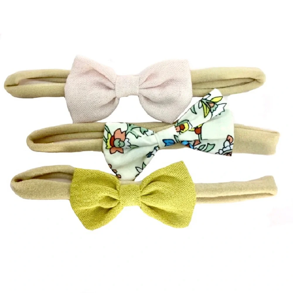 Girl's Pink, Floral & Mustard Yellow Stretchy Bow Headbands Variety 3 Pack Set